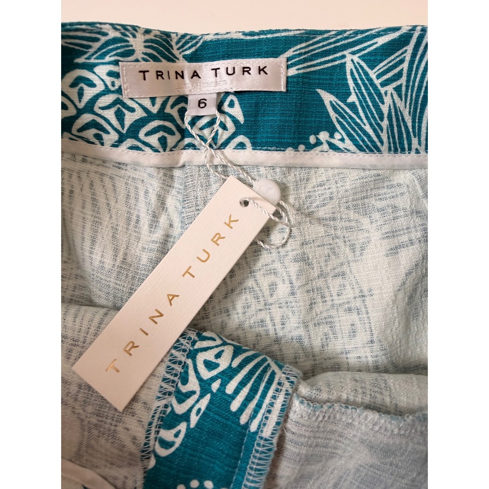 Trina Turk Corbin 2 Shorts Womens 6 Teal White New Floral Pineapple‎ Tropical - Picture 4 of 7